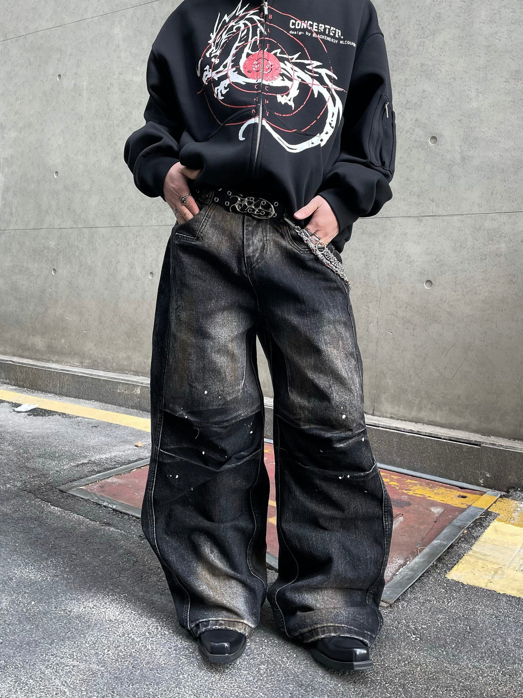 【25s Mar.】Wasteland Style Ink Splash Pleated Loose Jeans