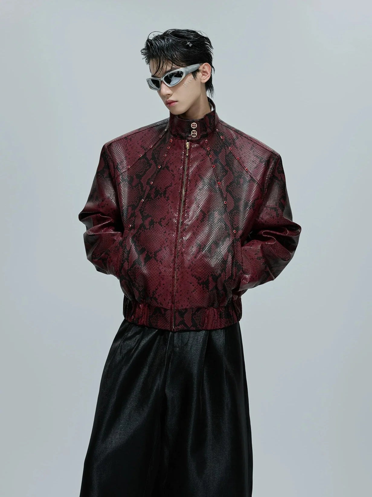 【25s Oct.】Python Textured Leather Fashion Jacket
