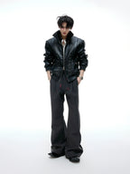 【25s Aug.】Embroidered Cropped Leather Jacket