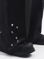 【26s May.】Metal Detail Patchwork Wide-Leg Black Pants