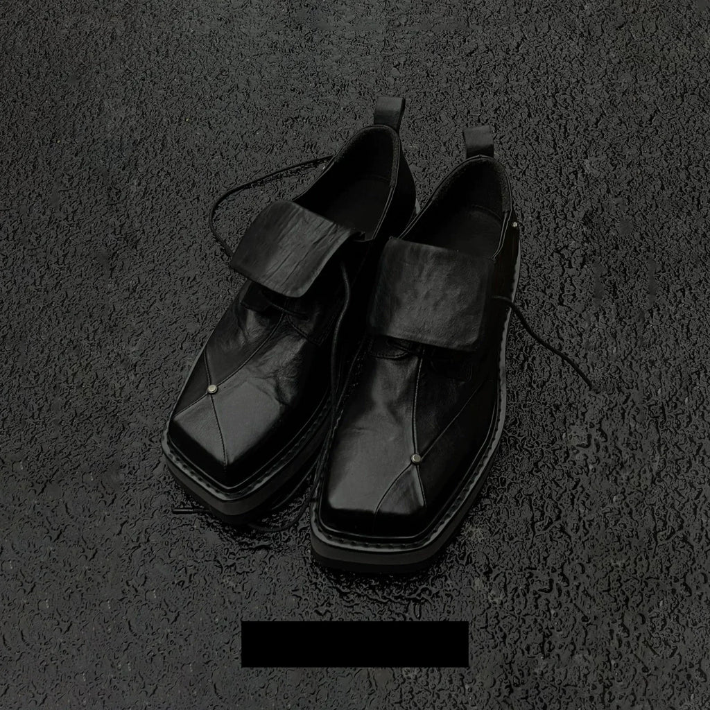 Dark Chunky Square-Toe Derby Mule Shoes