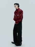 【25s Nov.】Crocodile-print Scale Cropped Leather Jacket