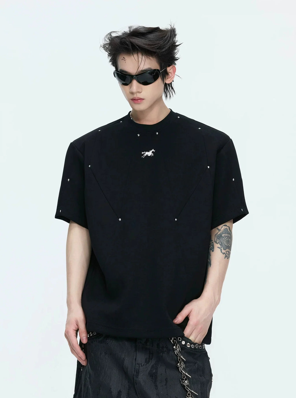 【26s May】Studded Deconstructed Boxy Shoulder Tee