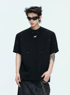 【26s May】Studded Deconstructed Boxy Shoulder Tee