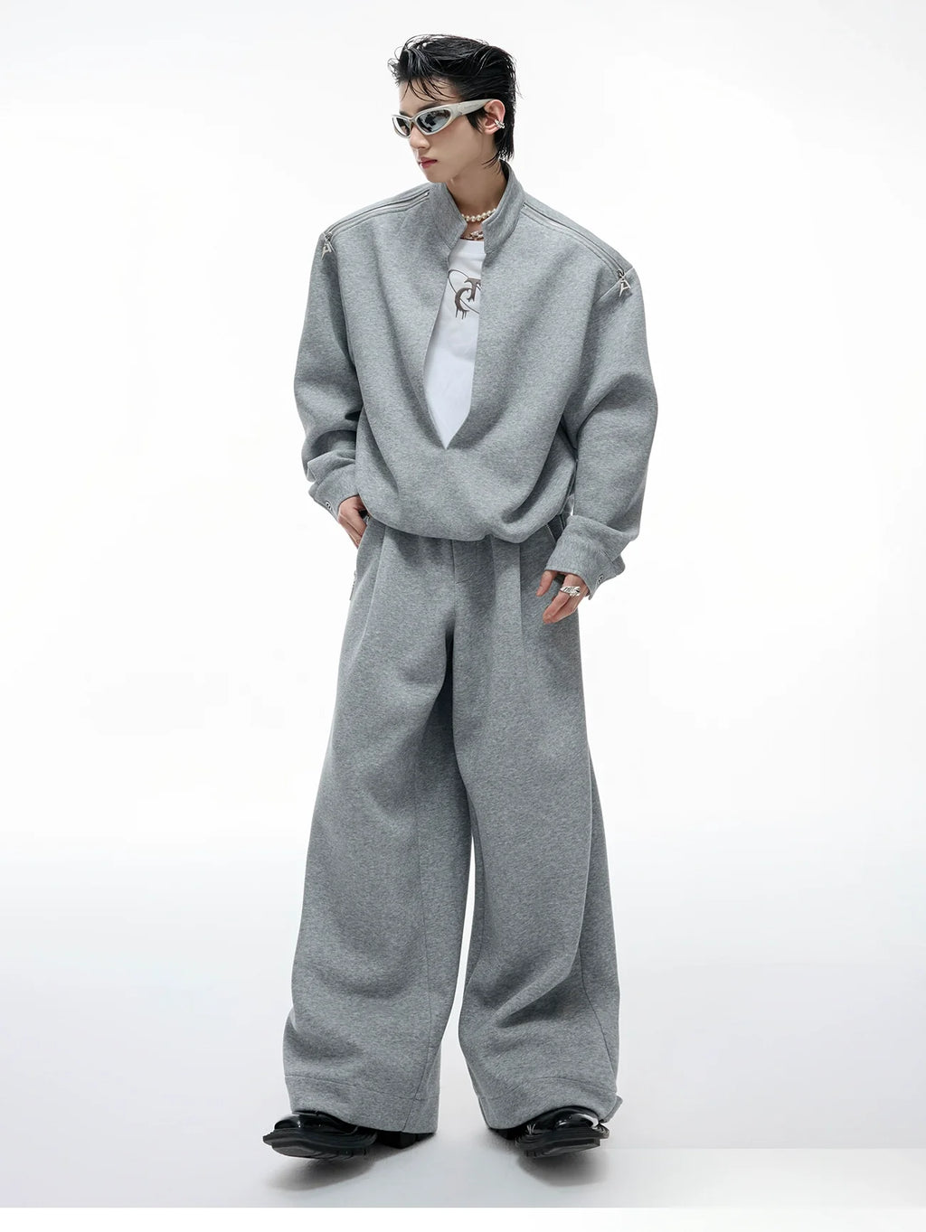 【25s Aug.】Mock Two-Piece Mock Neck Zip Hoodie & Sweatpants Set