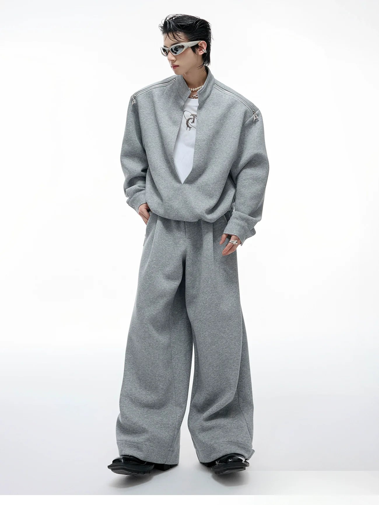 【25s Aug.】Mock Two-Piece Mock Neck Zip Hoodie & Sweatpants Set