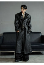 【25s Sep.】Deconstructed Crocodile-effect Metal Buttons Leather Coat