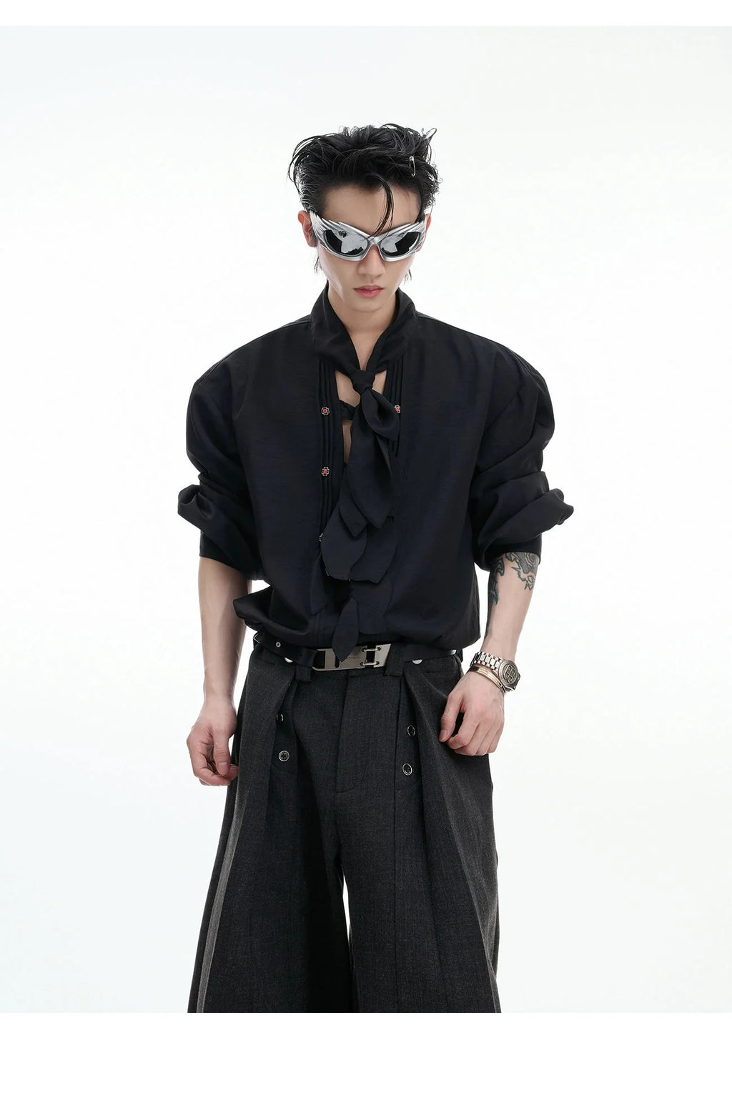 【25s Aug.】Scarf Neckline Ice Silk Shirt