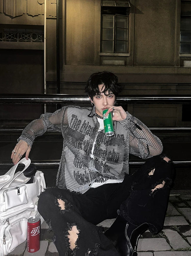 【26s Jan.】Sheer Mesh Korean-Style Casual Shirt Hover Image