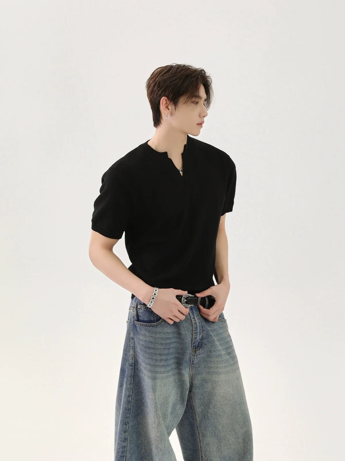 【25s Jun.】Solid Knit V-Neck Relaxed T-Shirt