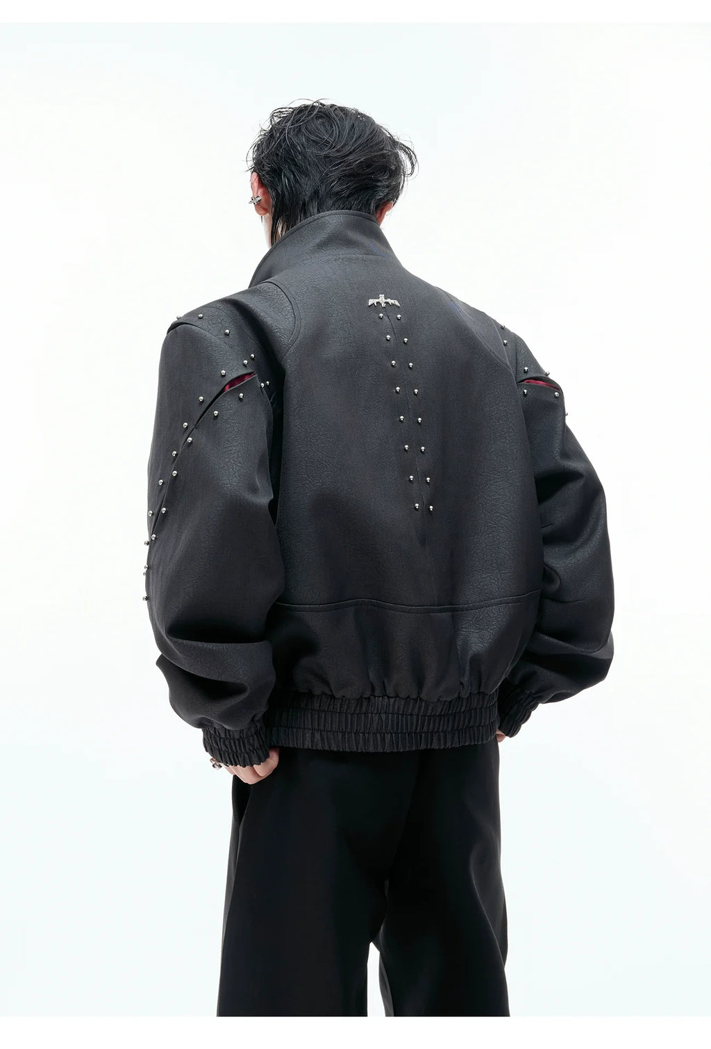 【25s Aug.】Deconstructed Colorblock Stand Collar Rivet Loose-Fit Jacket