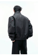 【25s Aug.】Deconstructed Colorblock Stand Collar Rivet Loose-Fit Jacket