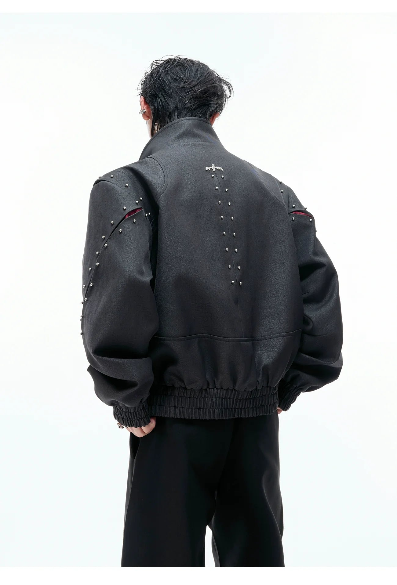 【25s Aug.】Deconstructed Colorblock Stand Collar Rivet Loose-Fit Jacket