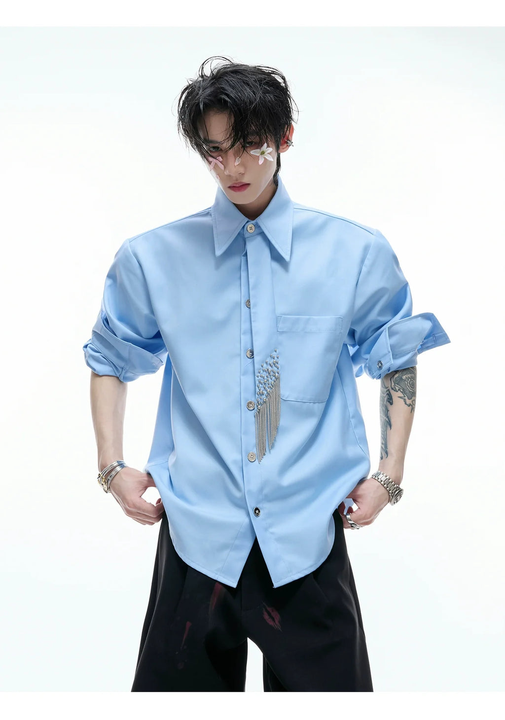 【25s Aug.】Tie-stitched Shoulder-padded Shirt