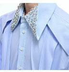 【25s Aug.】Diamond-embellished Ribbon-trimmed Shirt