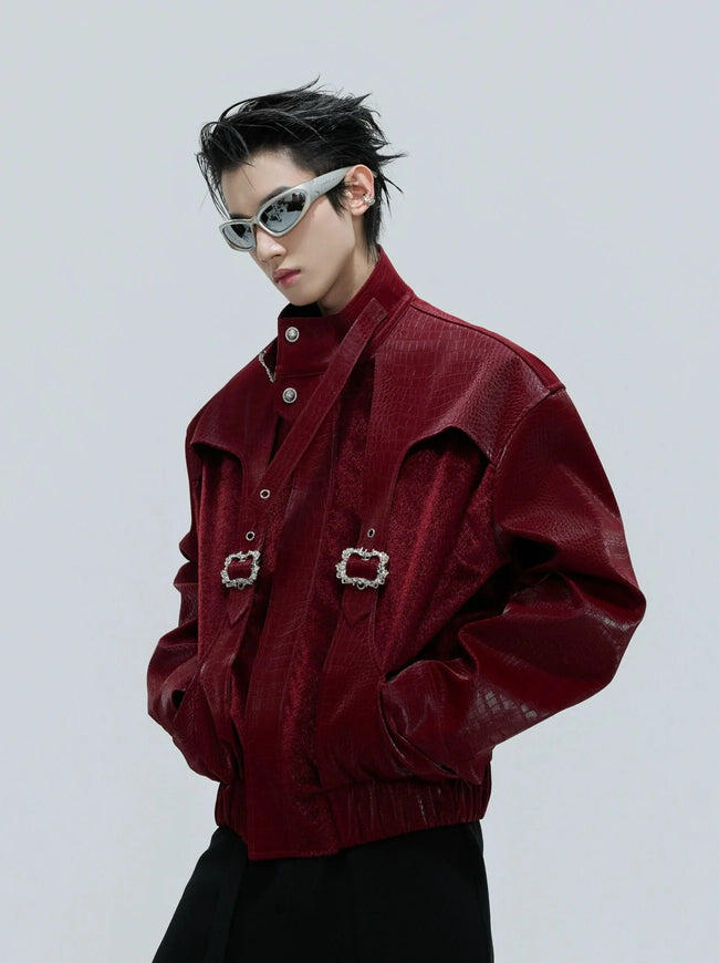 【25s Nov.】Crocodile-print Scale Cropped Leather Jacket Main Image
