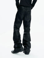 【26s May】Waxed Distressed Zip Panel Straight Denim Pants