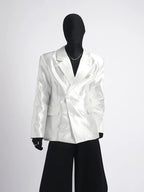 【26s Apr.】Pleated Double-Breasted White Blazer