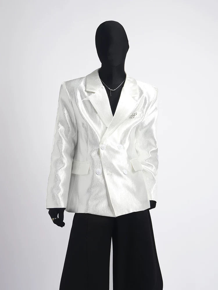 【26s Apr.】Pleated Double-Breasted White Blazer