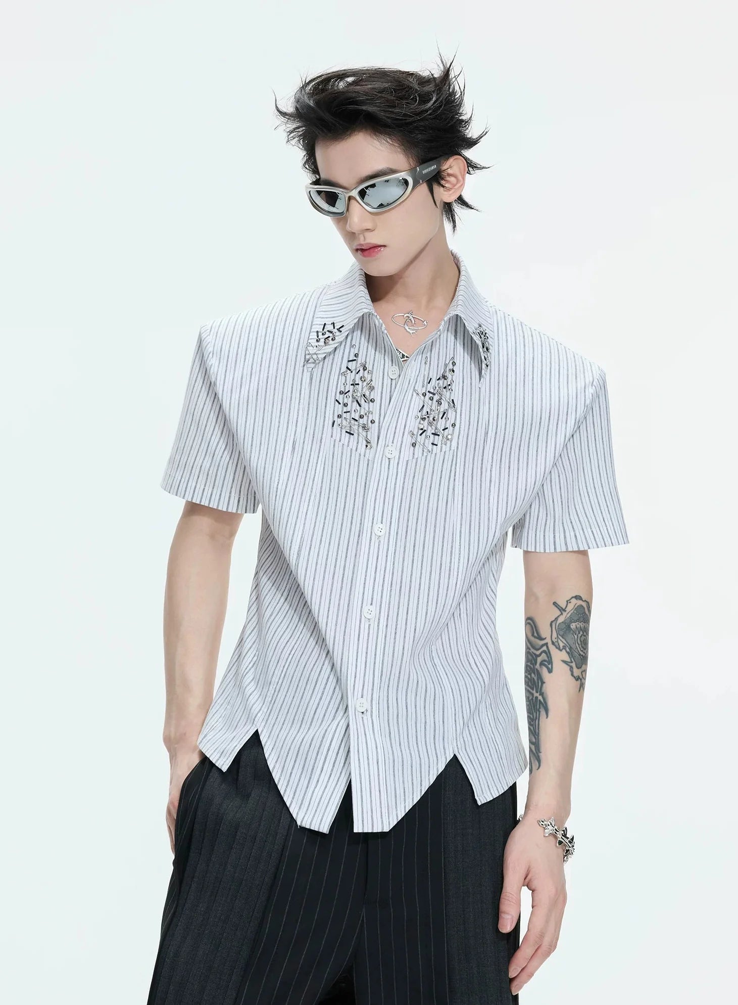 Structured Stand Collar Asymmetric Shirt