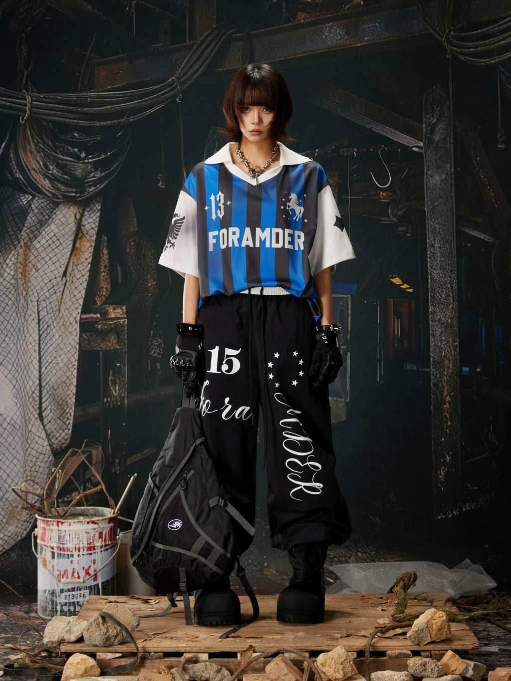 Blue Black Stripe Jersey Tee
