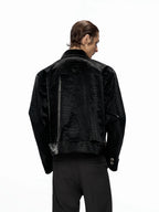 【25s Aug.】Metal-Panel Cropped Croc Leather Jacket