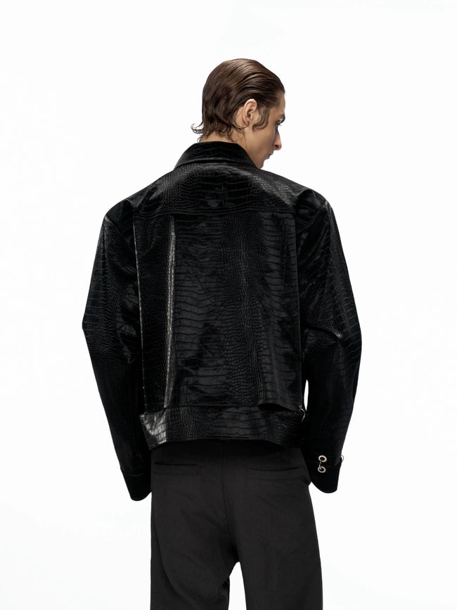【25s Aug.】Metal-Panel Cropped Croc Leather Jacket Main Image