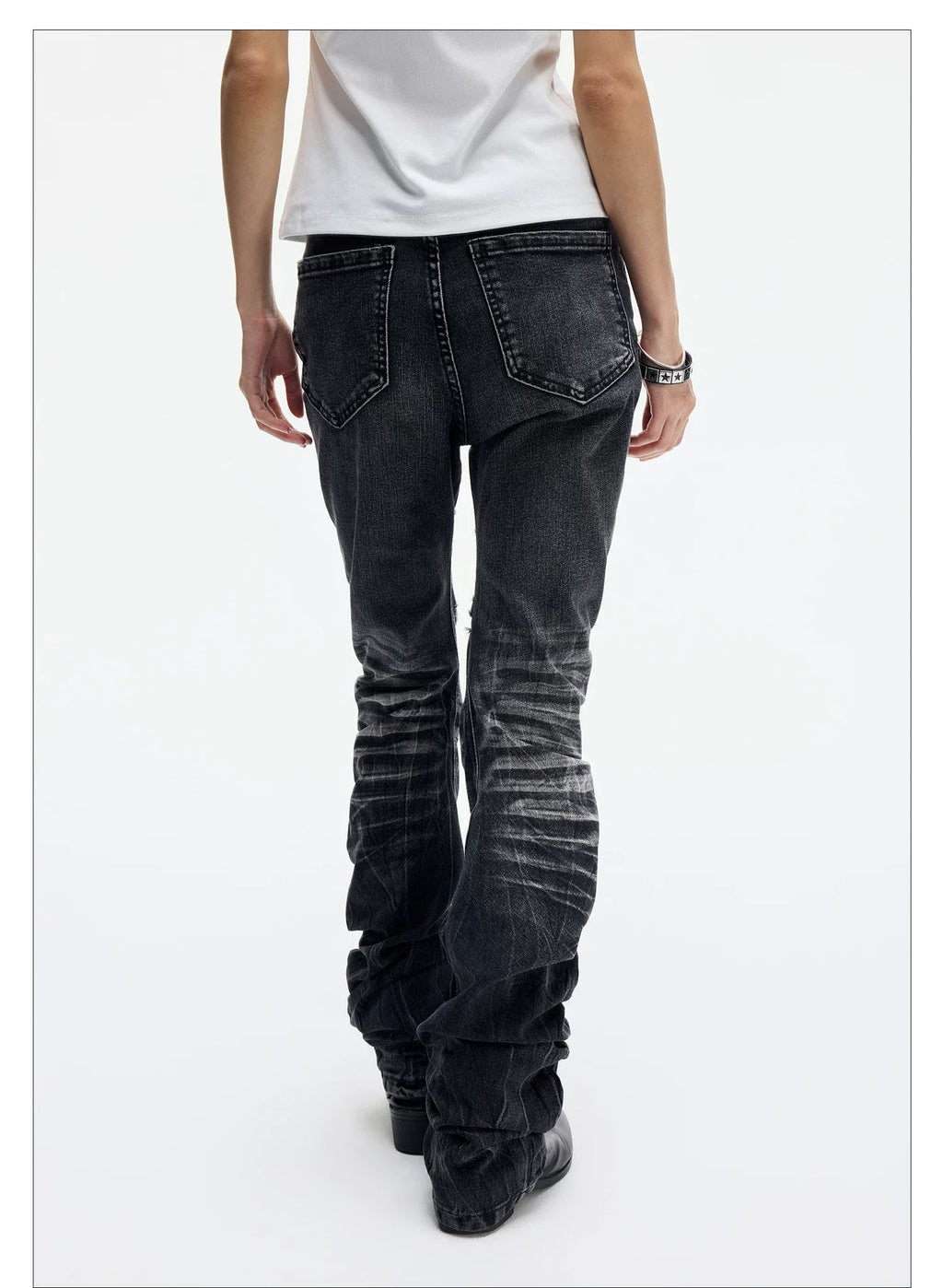 Ice Blue Studded Curved Skinny Jeans