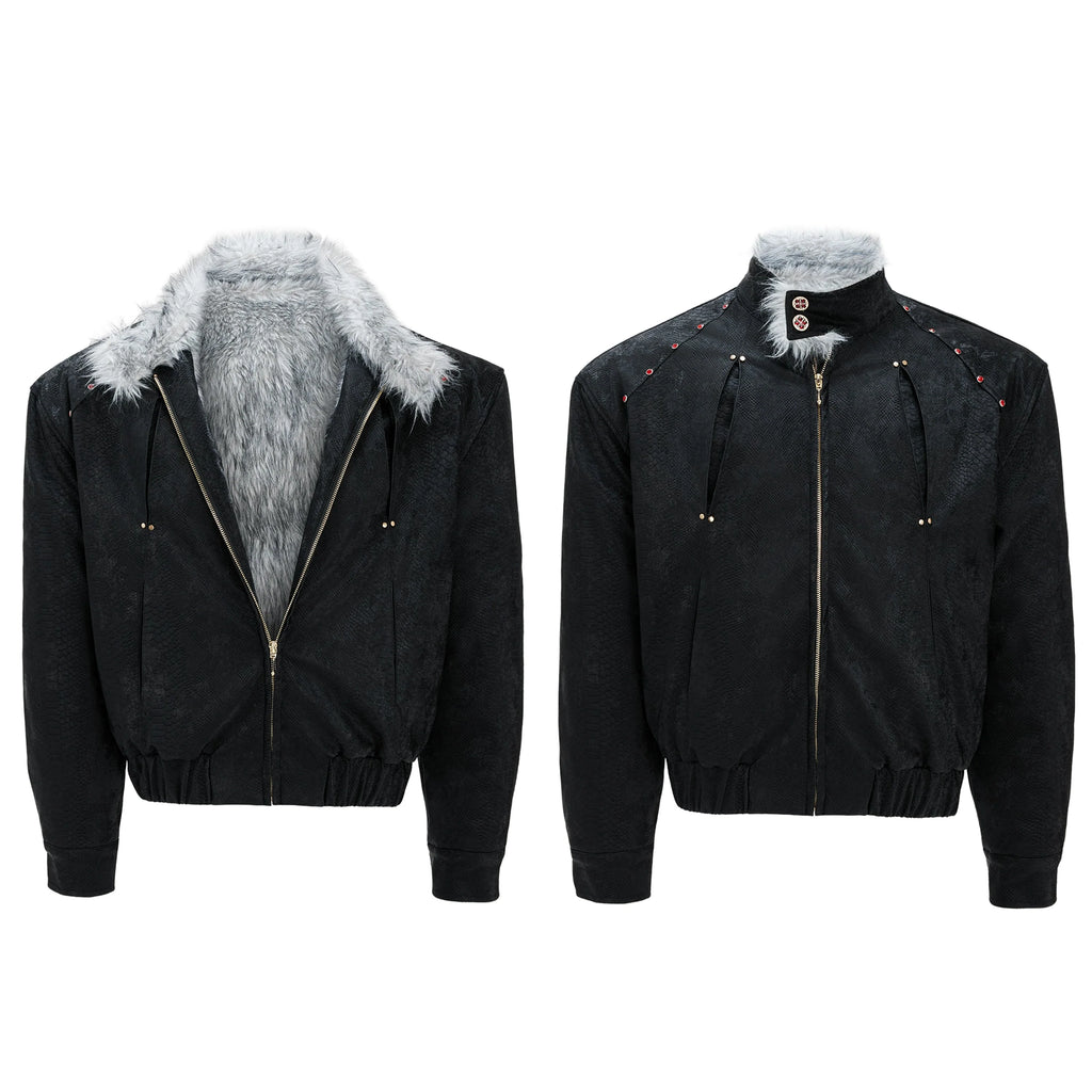 【25s Nov.】"Snowy Silver Fox" Plush Leather Jacket (No Hood)