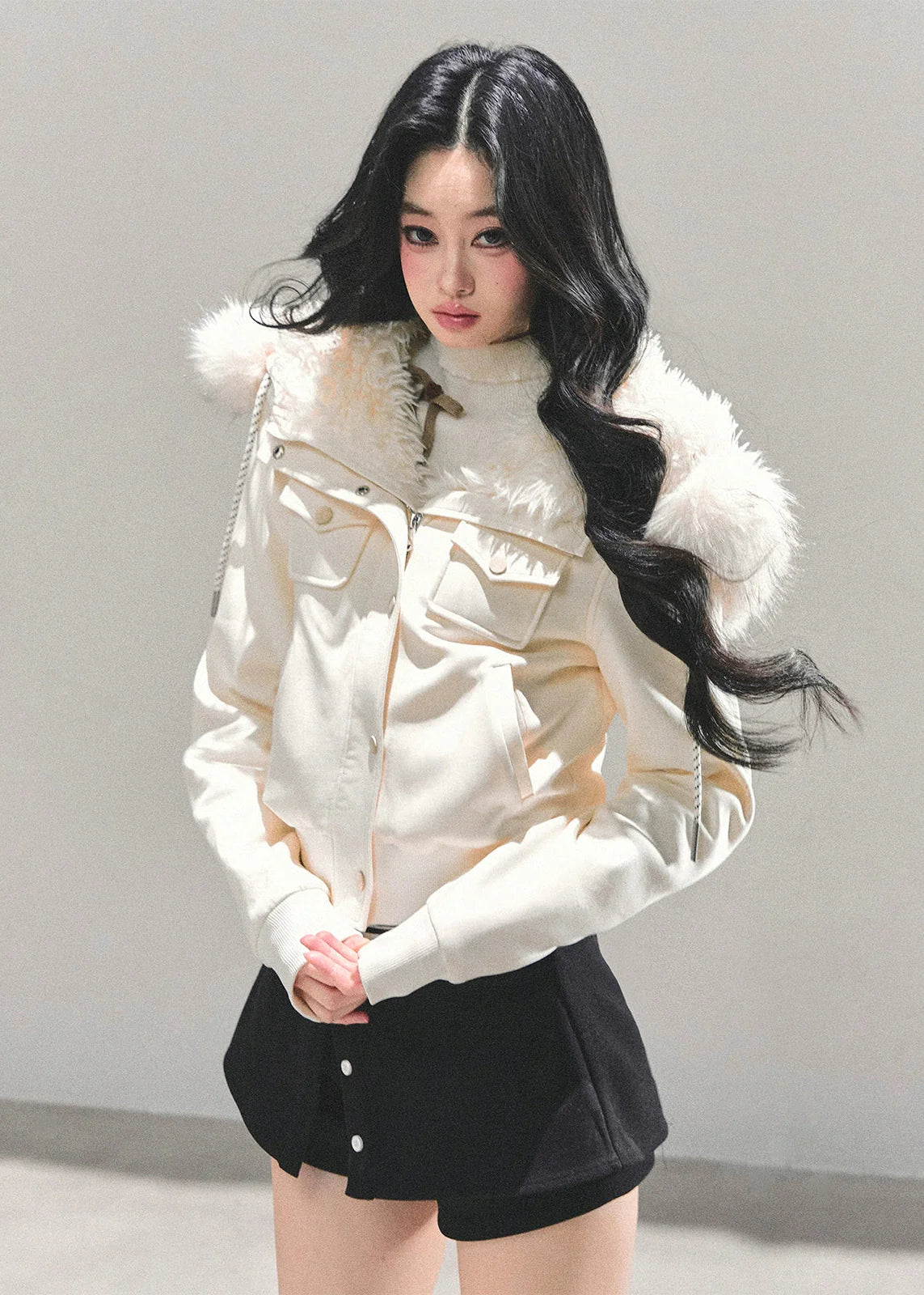 Frost Petal Faux-Fur Hooded Jacket