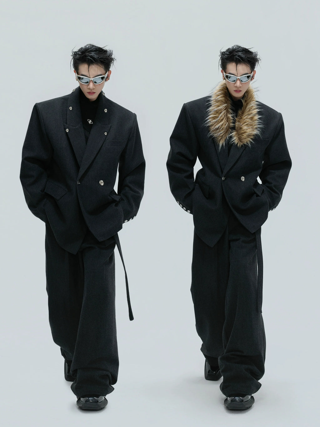 【25s Nov.】Elegant Detachable Fur Collar Wool Suit/Trousers