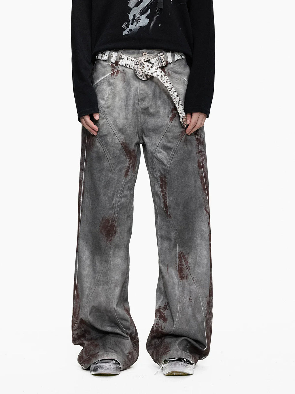 Blood Wash Distressed Flared Denim Jeans