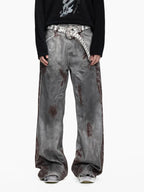 Blood Wash Distressed Flared Denim Jeans