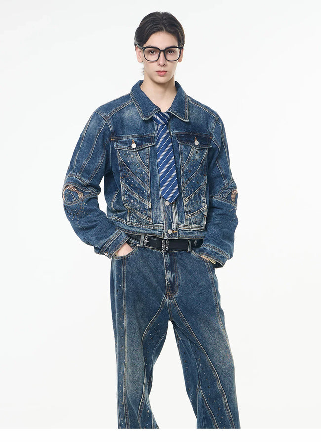 【26s Apr.】Distressed Studded Sequin Denim Set Hover Image