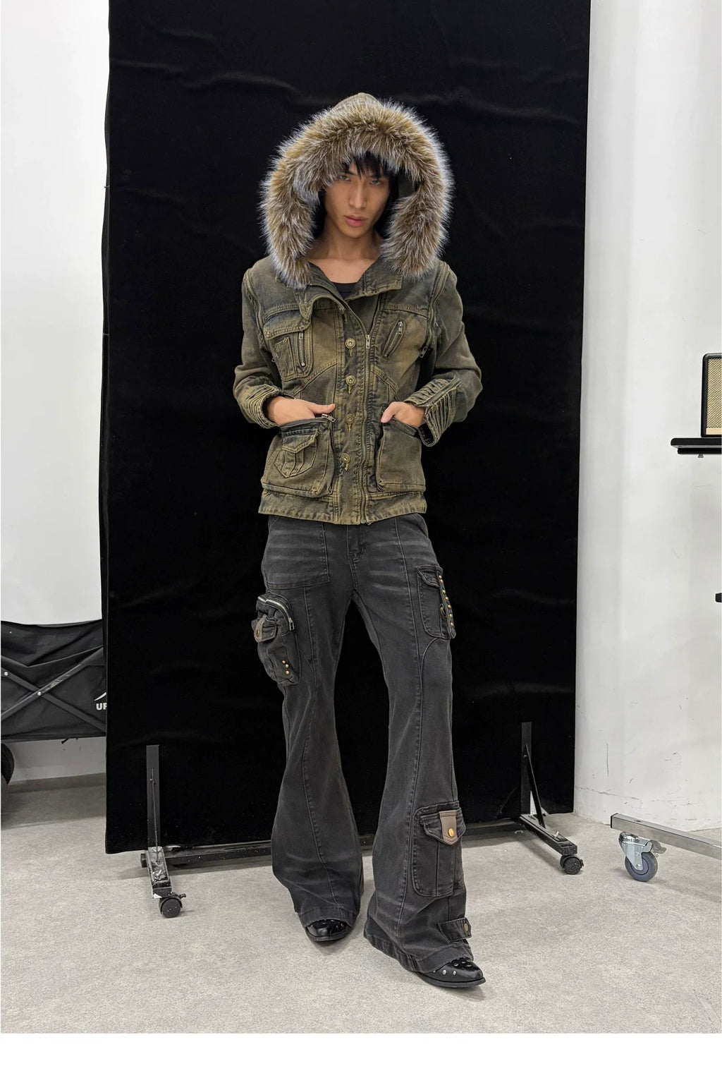 Y2K Patchwork Multi-Pocket Flared Skinny Jeans