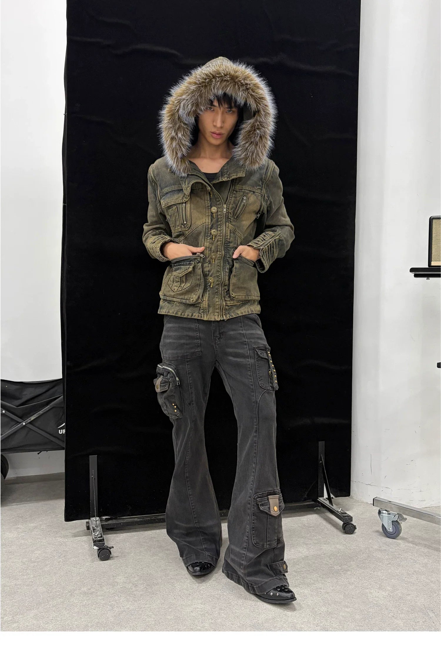 Y2K Patchwork Multi-Pocket Flared Skinny Jeans