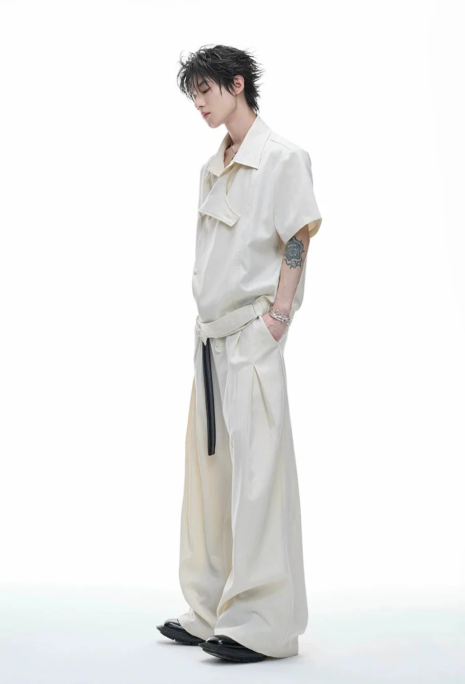 Embroidered Asymmetric Stripe Shirt Tee