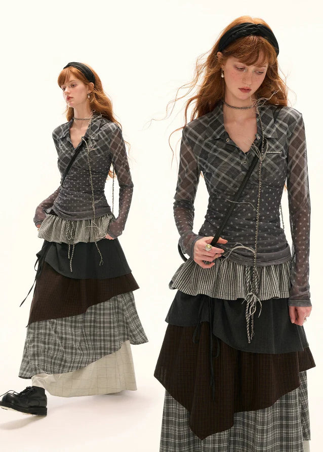 Mesh Gradient Plaid Top