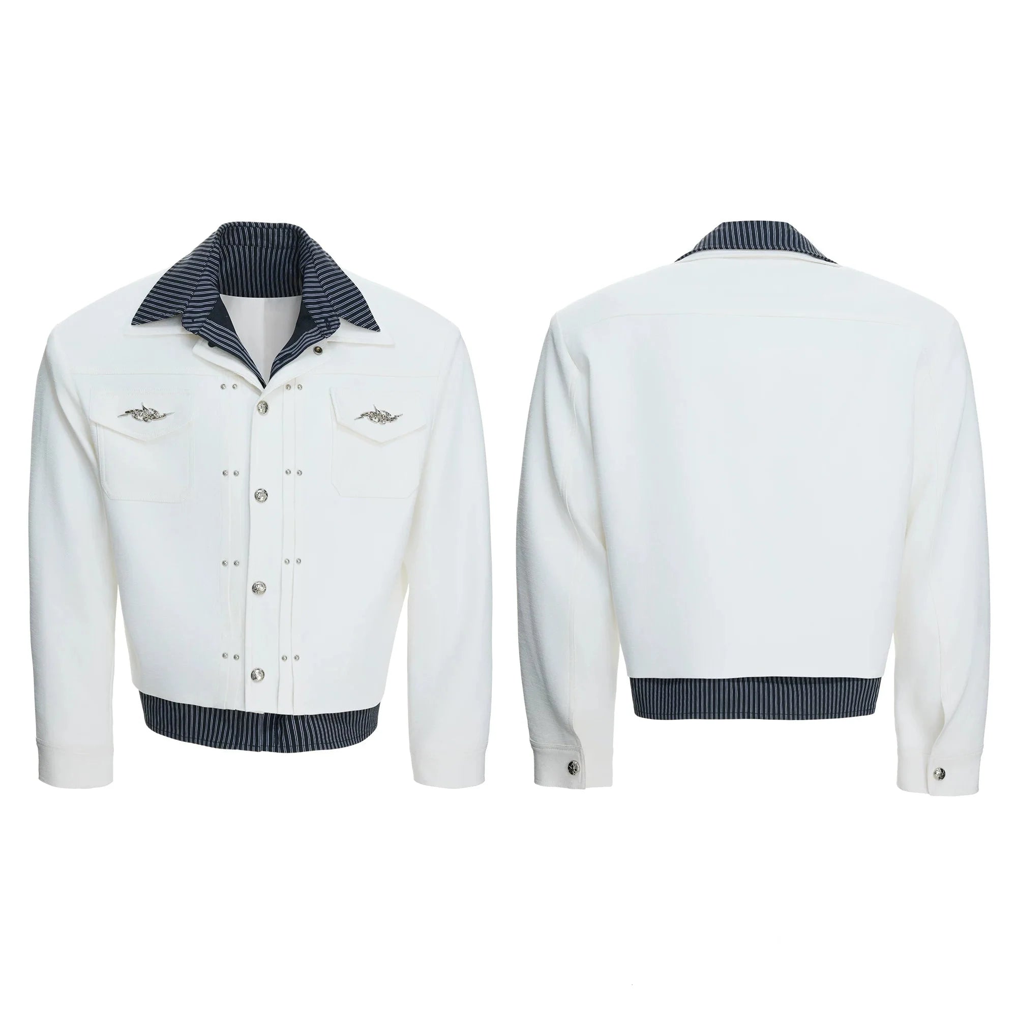 26s Feb.】Striped Faux-Layer Short Jacket