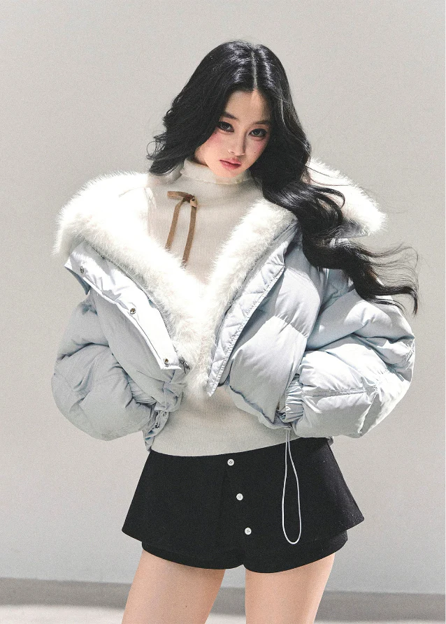 Frost Whisper Plush-Lined Short Down Coat