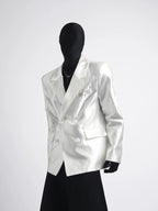 【26s Apr.】Pleated Double-Breasted White Blazer