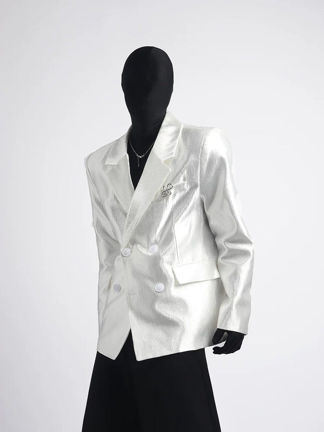 【26s Apr.】Pleated Double-Breasted White Blazer Hover Image