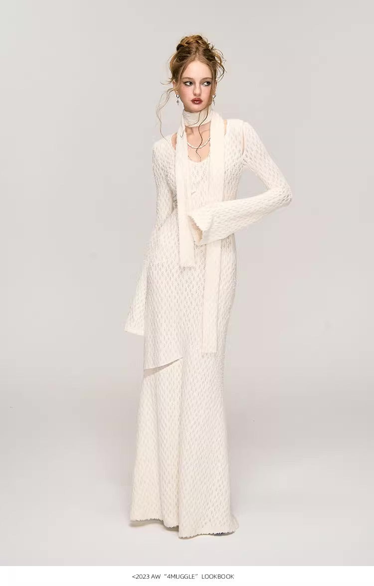 White Jacquard Hollow out Dress
