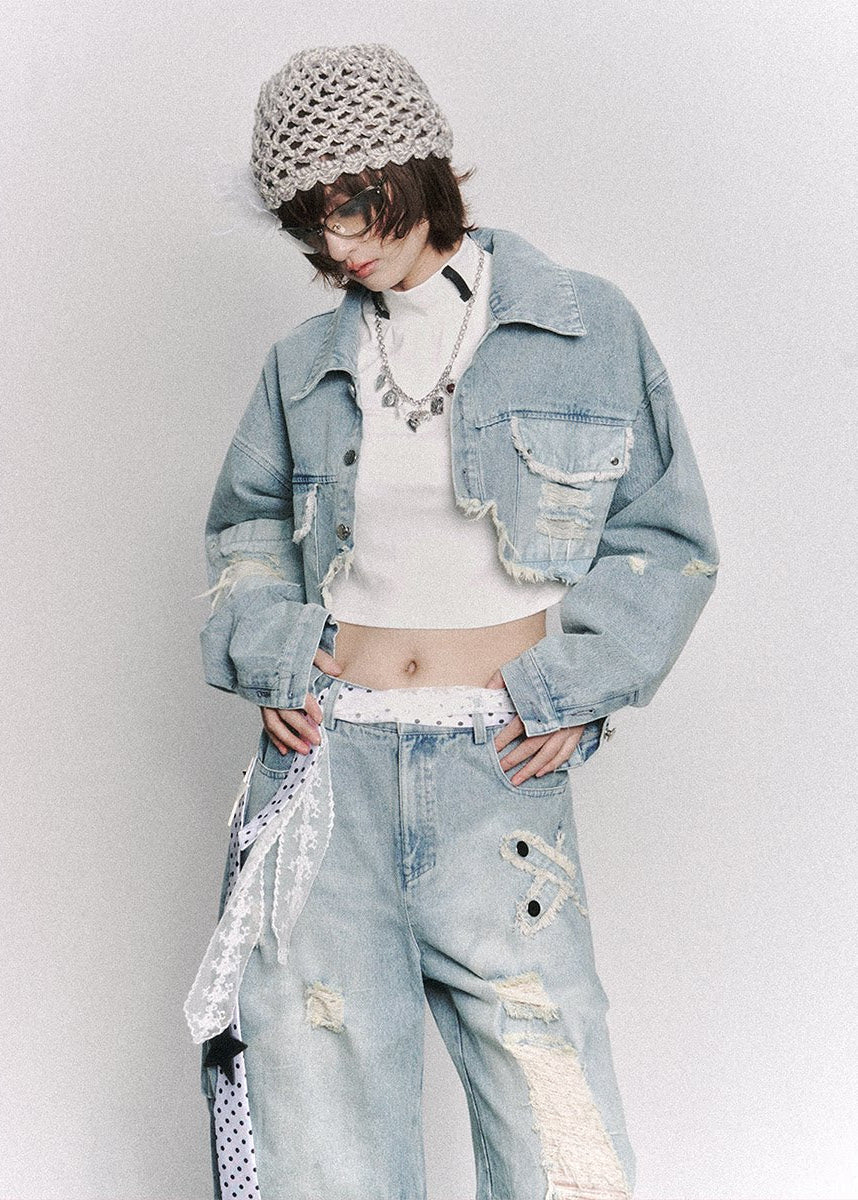 Cutline Cropped Denim Jacket