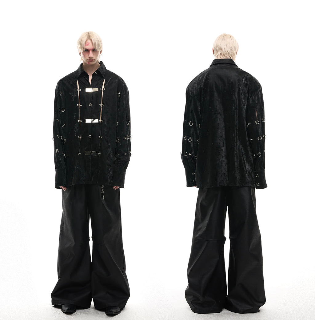 【25s Apr.】Hollow Out PU Leather Metal Clasp Jacket