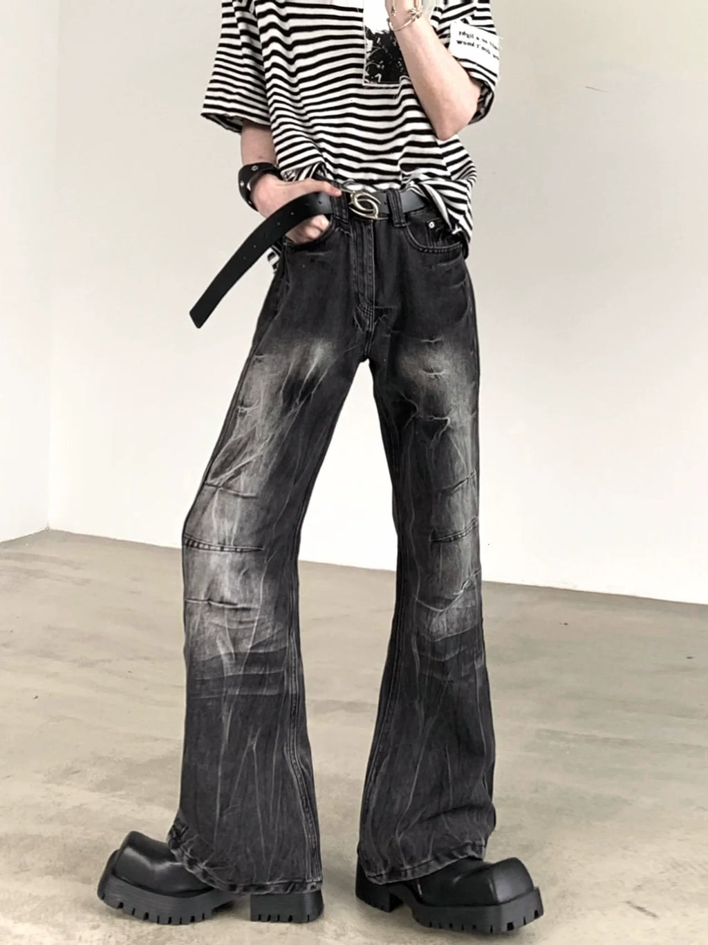 【25s Sep.】Vintage Pleated Lightning Pattern Jeans