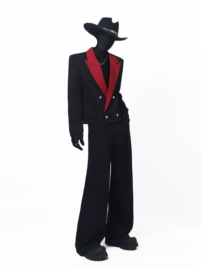 【26s May.】Black Red Contrast Cropped Structured Blazer Main Image