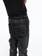 Ice Blue Studded Curved Skinny Jeans