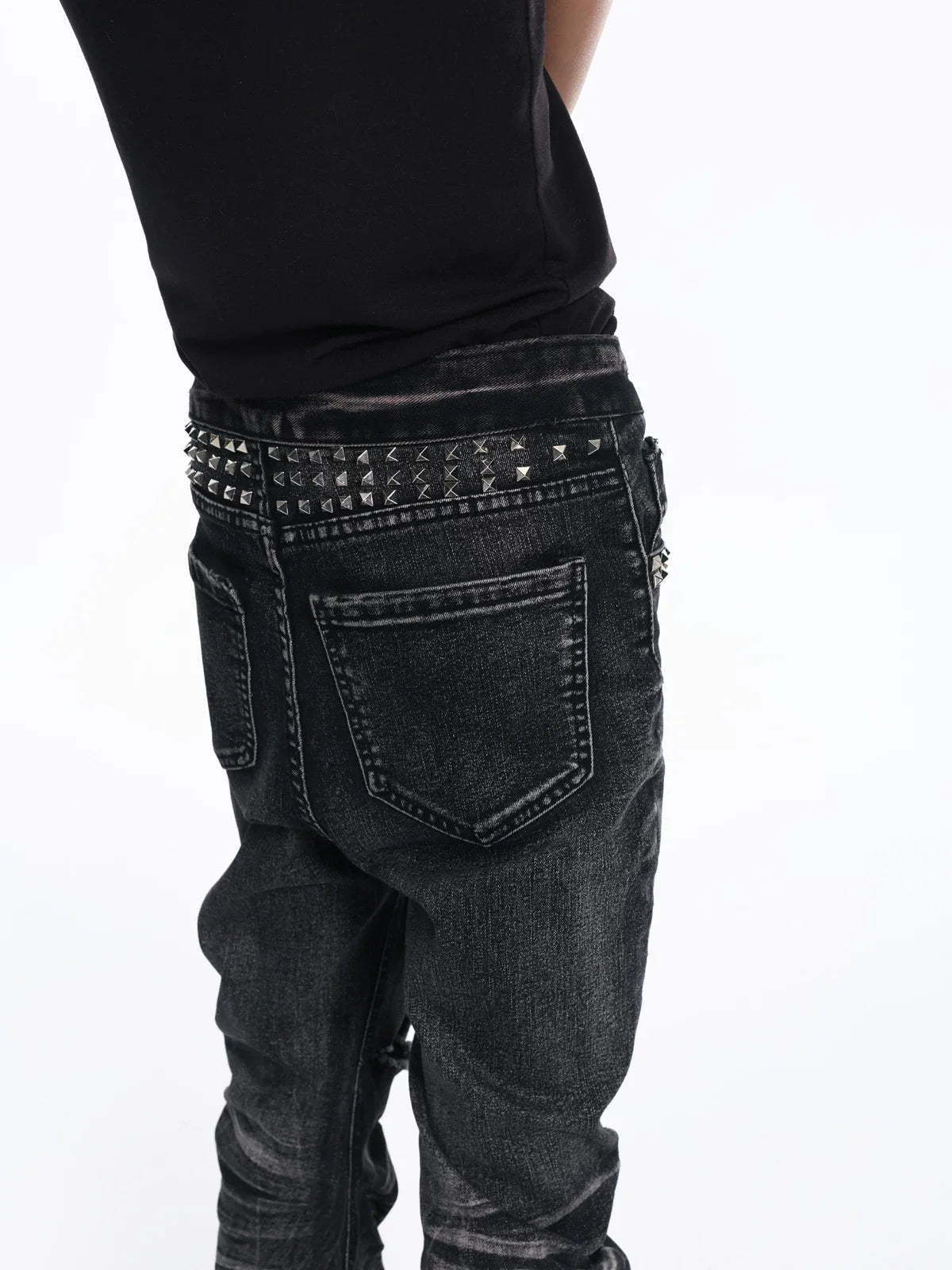 Ice Blue Studded Curved Skinny Jeans