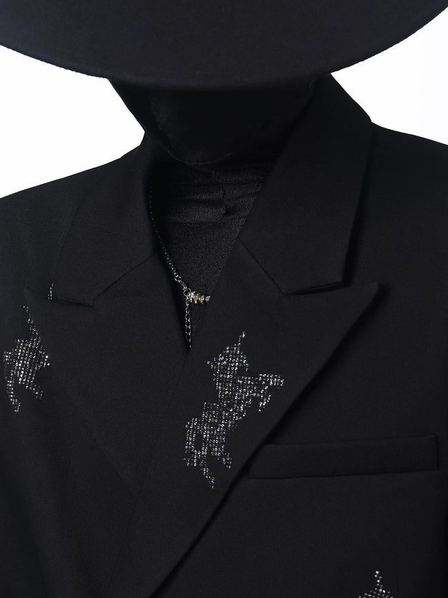 【26s May.】Rhinestone Structured Slim Black Blazer Main Image